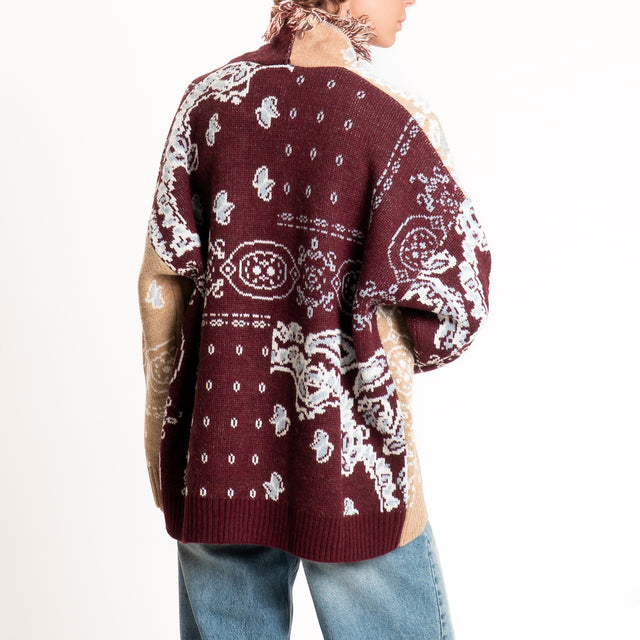 Kontatto-Cardigan fantasia bandana misto alpaca - mastice/marsala/nuvola