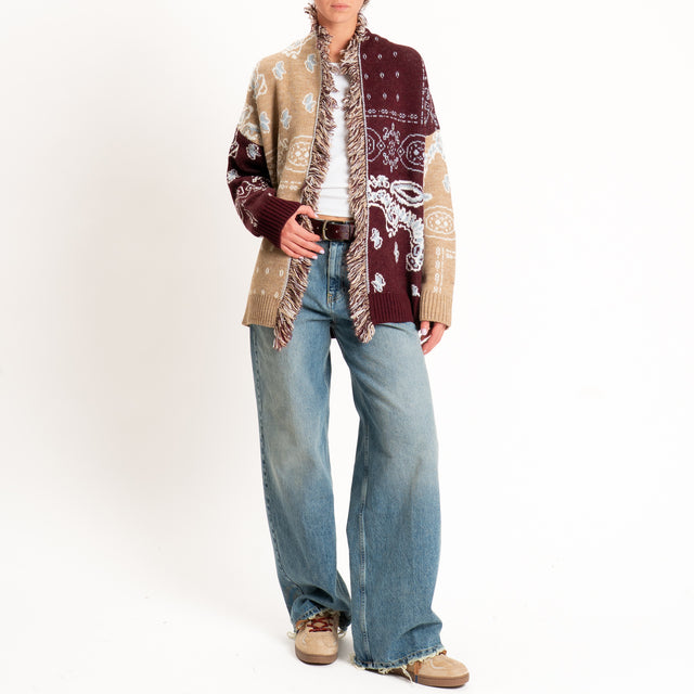 Kontatto-Cardigan fantasia bandana misto alpaca - mastice/marsala/nuvola