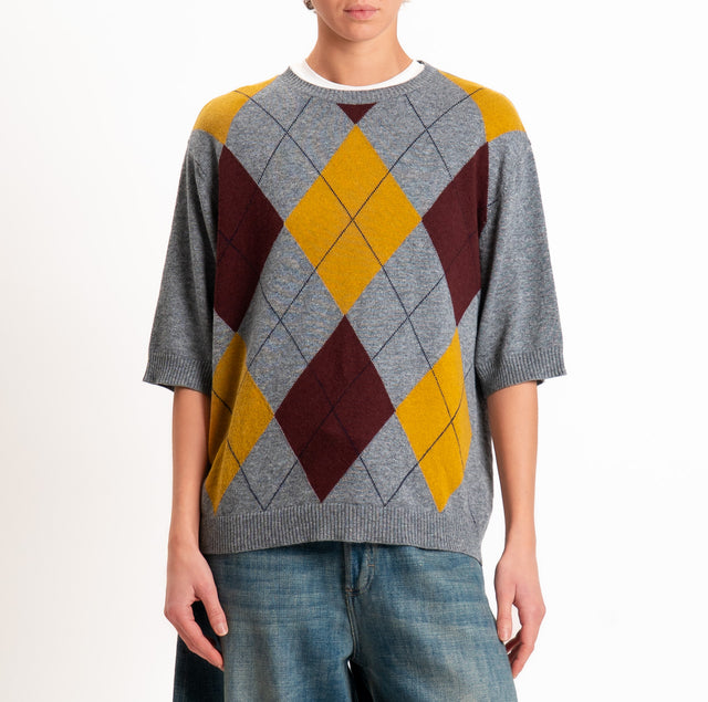 Kontatto-Maglia argyle lana/cashmere - grigio/olio/vino