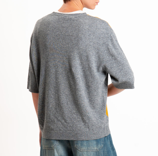 Kontatto-Maglia argyle lana/cashmere - grigio/olio/vino