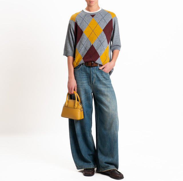 Kontatto-Maglia argyle lana/cashmere - grigio/olio/vino