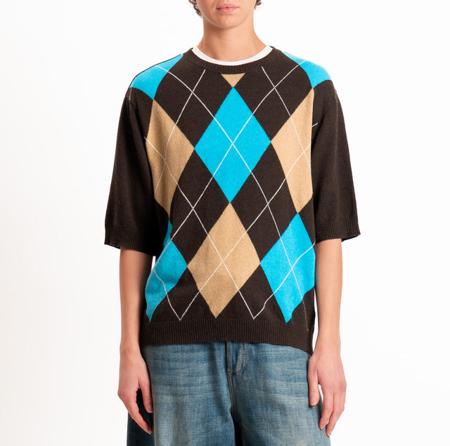 Kontatto-Maglia argyle lana/cashmere - moka/turchese/mastice