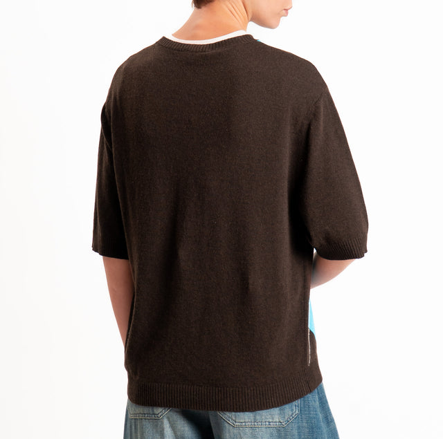 Kontatto-Maglia argyle lana/cashmere - moka/turchese/mastice