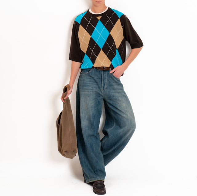 Kontatto-Maglia argyle lana/cashmere - moka/turchese/mastice