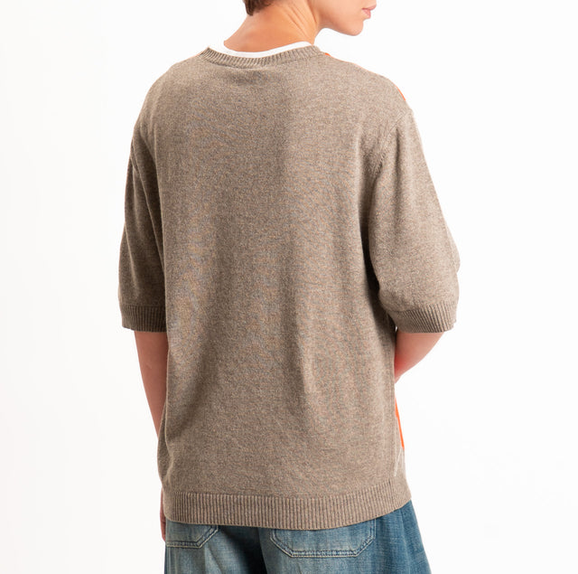 Kontatto-Maglia argyle lana/cashmere - tortora/arancio/blu