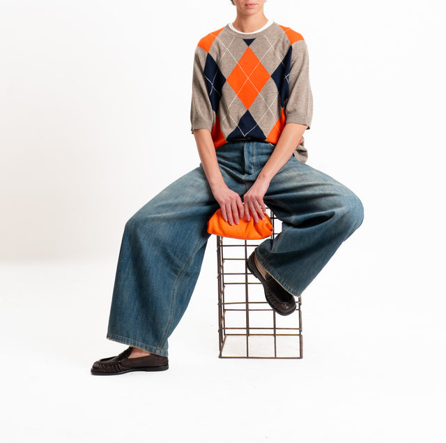 Kontatto-Maglia argyle lana/cashmere - tortora/arancio/blu