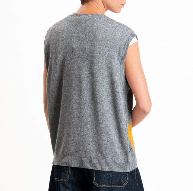 Kontatto-Gilet argyle misto lana/cashmere - grigio/olio/vino