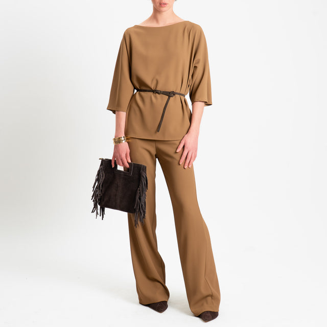 Kontatto-Completo blusa e pantalone tessuto fluido - biscotto