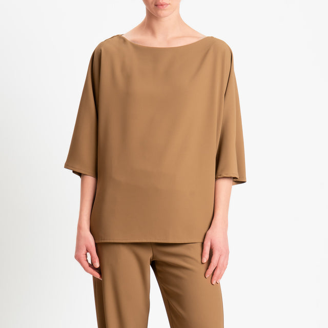 Kontatto-Completo blusa e pantalone tessuto fluido - biscotto