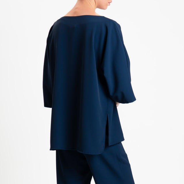 Kontatto-Completo blusa e pantalone tessuto fluido - blu