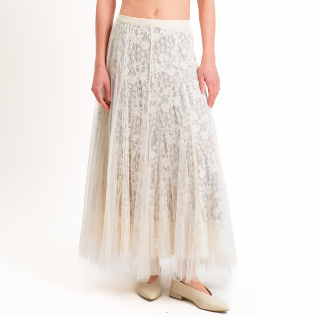 Kontatto-Gonna tulle e pizzo elastico in vita - ecru'