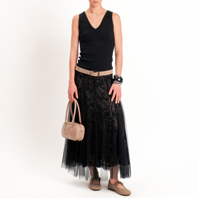 Kontatto-Gonna tulle e pizzo elastico in vita - nero