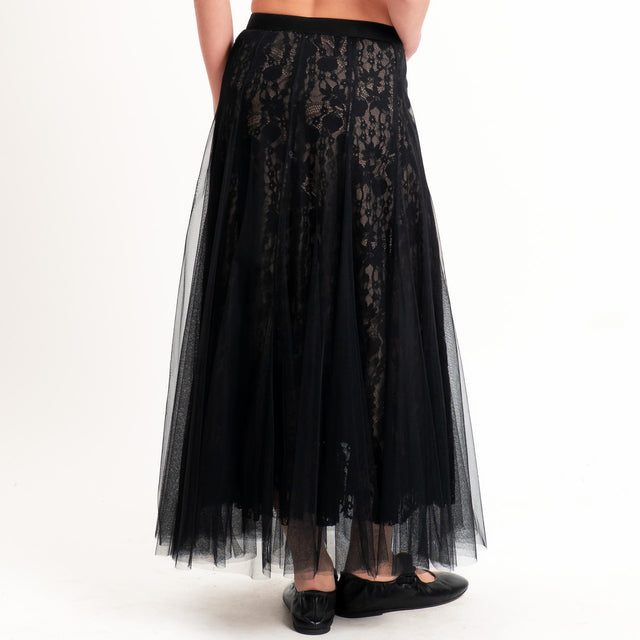 Kontatto-Gonna tulle e pizzo elastico in vita - nero