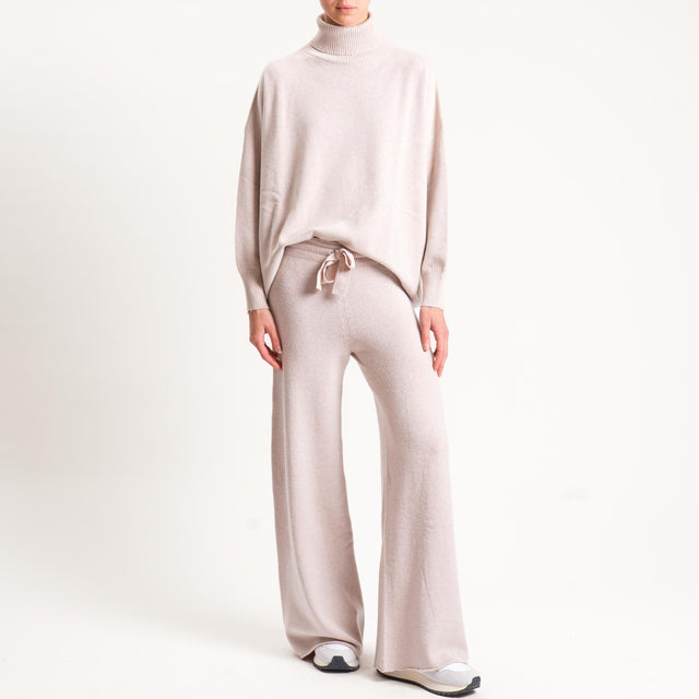 Kontatto-Pantalone in maglia con coulisse (QS) - beige
