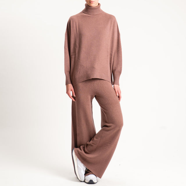 Kontatto-Pantalone in maglia con coulisse (QS) - nocciola