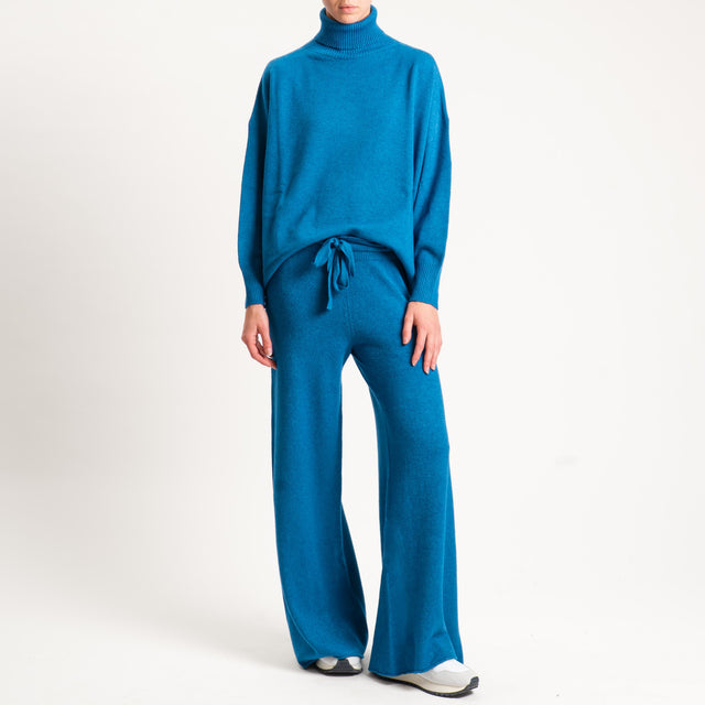 Kontatto-Pantalone in maglia con coulisse (QS) - ottanio