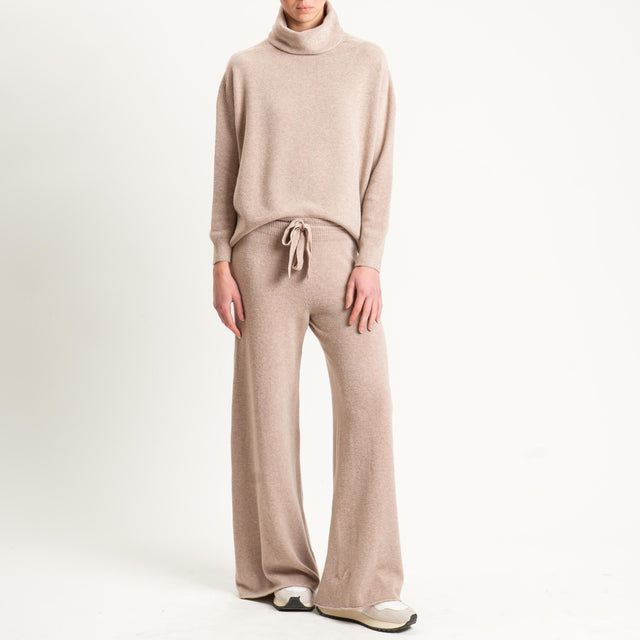 Kontatto-Pantalone in maglia con coulisse (QS) - tortora