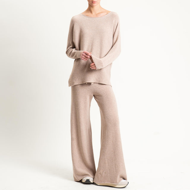 Kontatto-Pantalone in maglia con coulisse (QS) - tortora