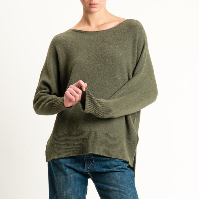 Kontatto-Maglia scollo barca spacchi laterali (QS) - kaki