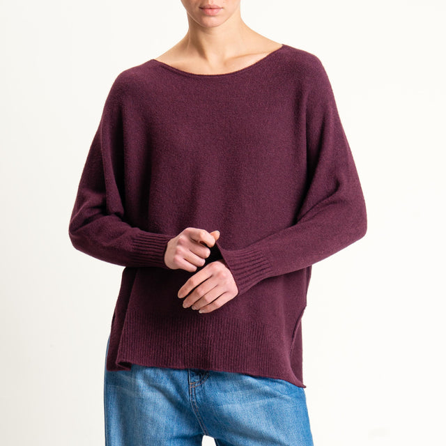 Kontatto-Maglia scollo barca spacchi laterali (QS) - melanzana