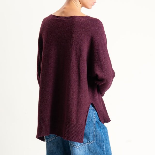 Kontatto-Maglia scollo barca spacchi laterali (QS) - melanzana