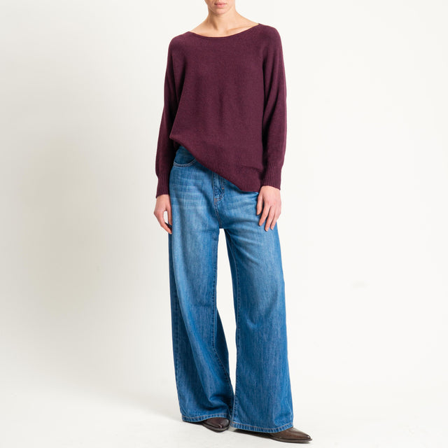 Kontatto-Maglia scollo barca spacchi laterali (QS) - melanzana