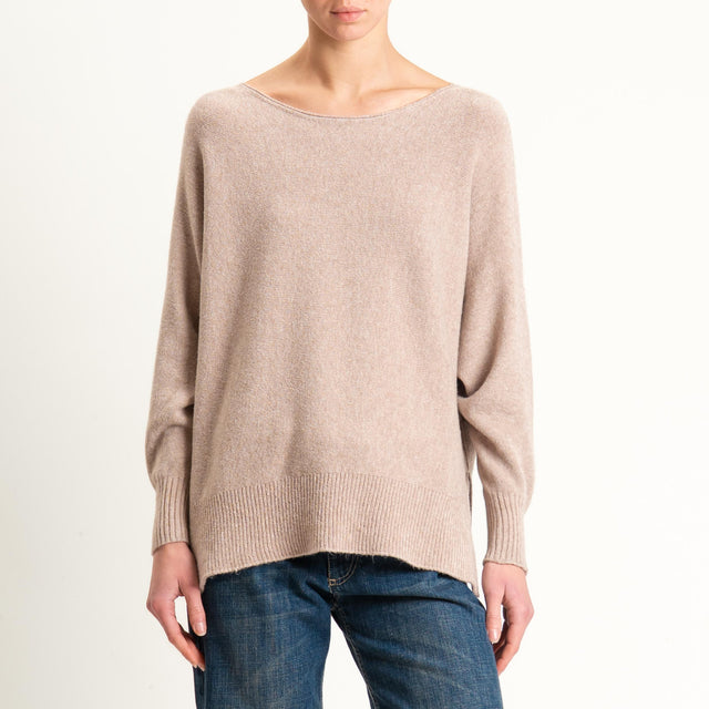 Kontatto-Maglia scollo barca spacchi laterali (QS) - tortora