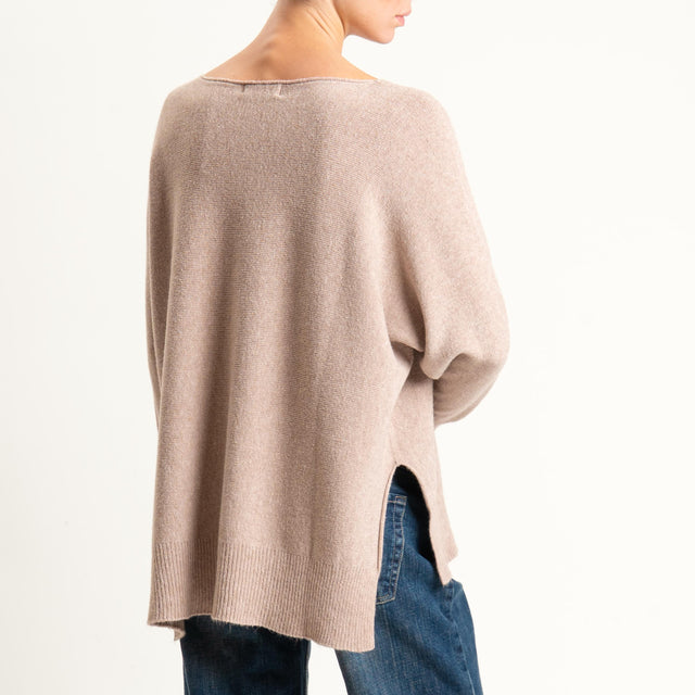 Kontatto-Maglia scollo barca spacchi laterali (QS) - tortora