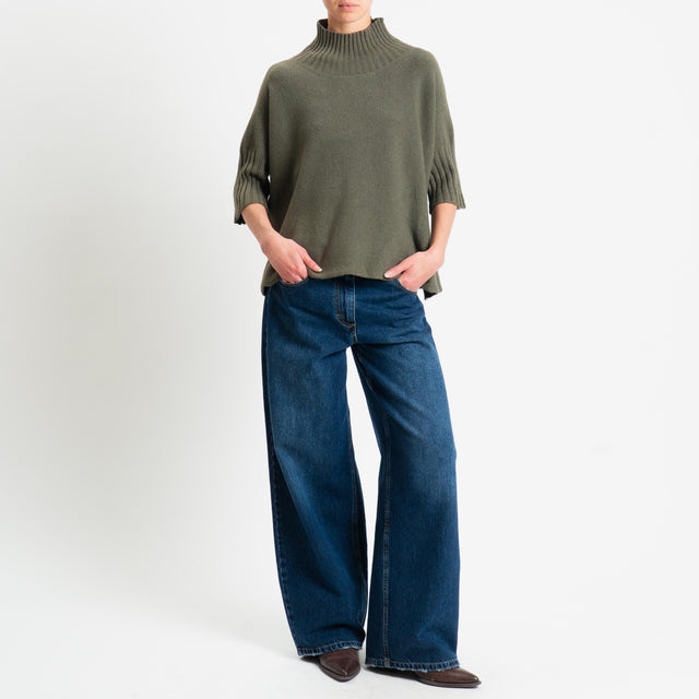 Kontatto-Maglia collo montato manica 3/4 - kaki