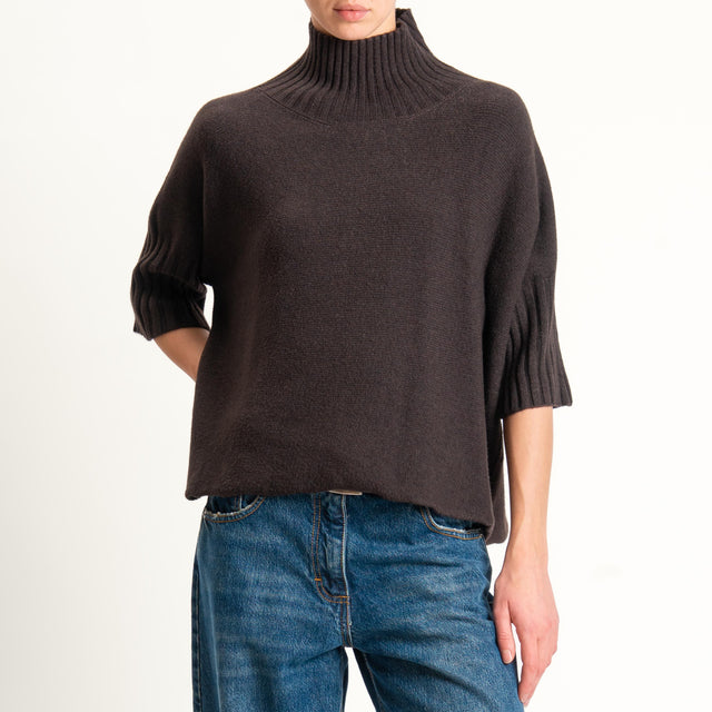 Kontatto-Maglia collo montato manica 3/4 (QS)- moro