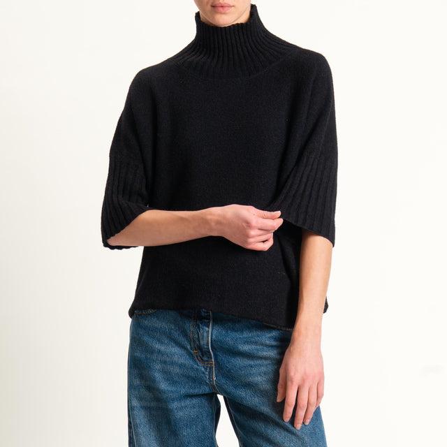 Kontatto-Maglia collo montato manica 3/4 (QS)- nero