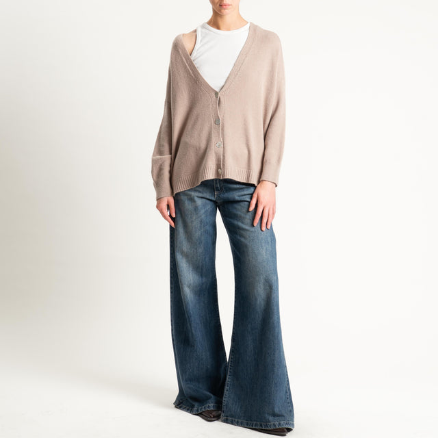 Kontatto-Cardigan con spacchi laterali (QS) - tortora