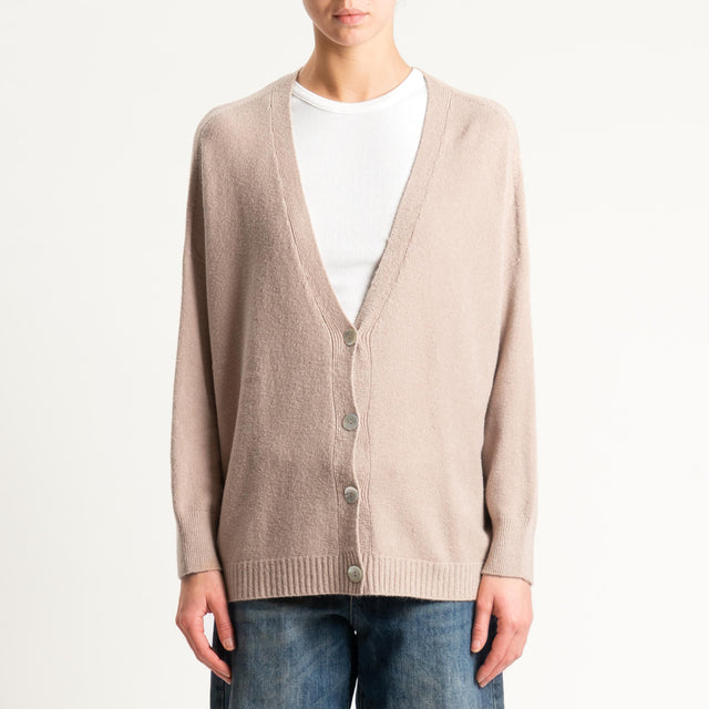 Kontatto-Cardigan con spacchi laterali (QS) - tortora