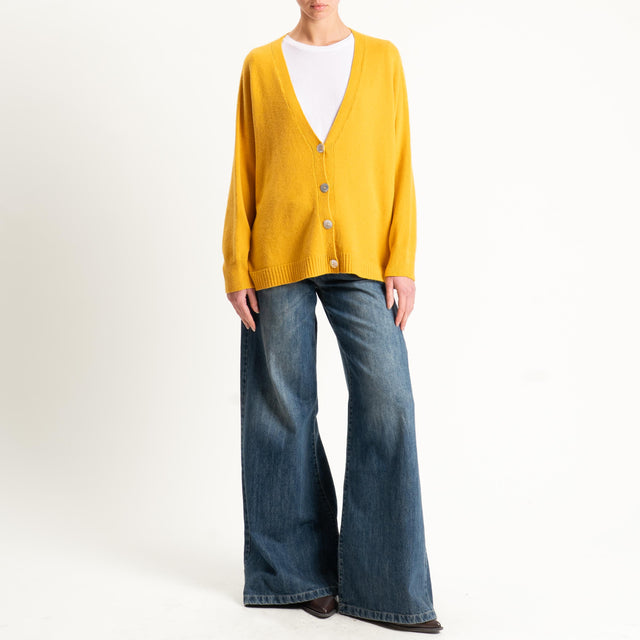 Kontatto-Cardigan con spacchi laterali (QS) - giallo