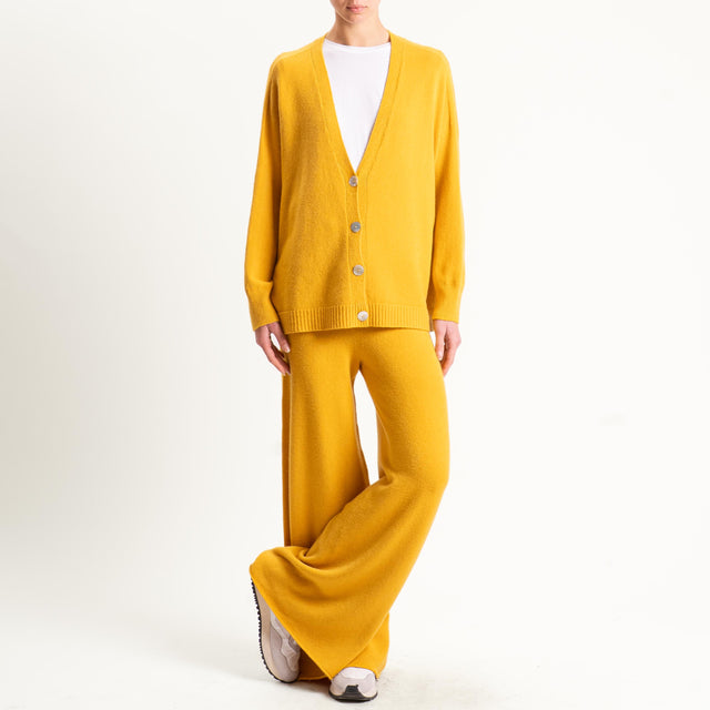 Kontatto-Cardigan con spacchi laterali (QS) - giallo