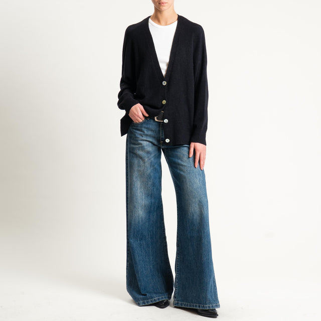 Kontatto-Cardigan con spacchi laterali (QS) - nero