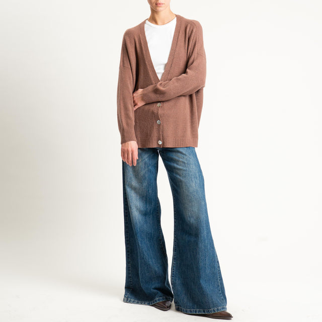 Kontatto-Cardigan con spacchi laterali (QS) - nocciola