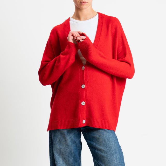 Kontatto-Cardigan con spacchi laterali (QS) - rosso