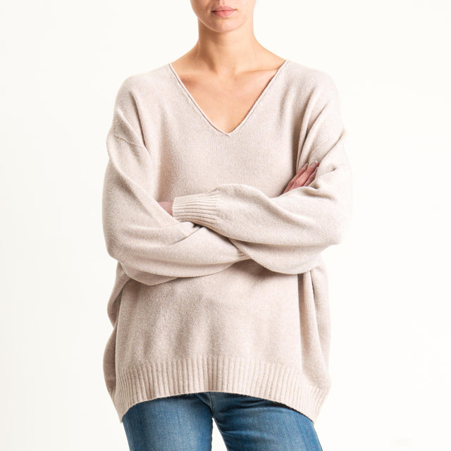 Kontatto-Maglia scatola scollo v (QS) - beige