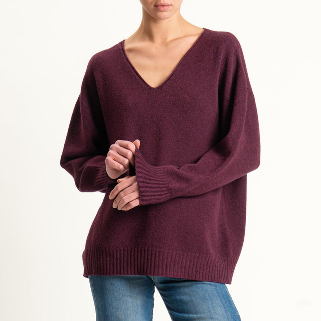 Kontatto-Maglia scatola scollo v (QS) - melanzana