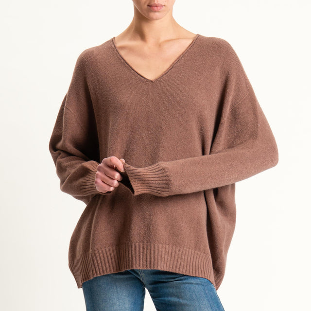 Kontatto-Maglia scatola scollo v (QS) - nocciola