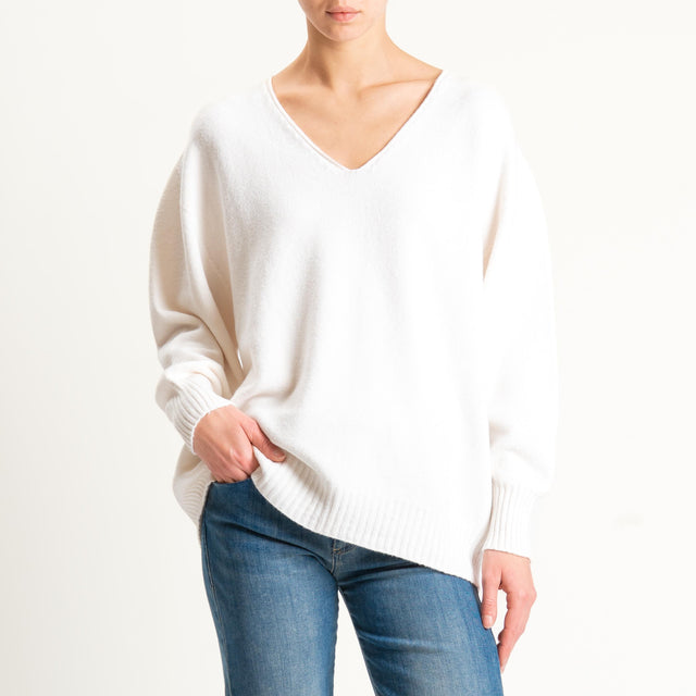Kontatto-Maglia scatola scollo v (QS) - panna