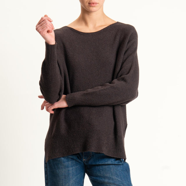 Kontatto-Maglia a scatola girocollo (QS) - moro