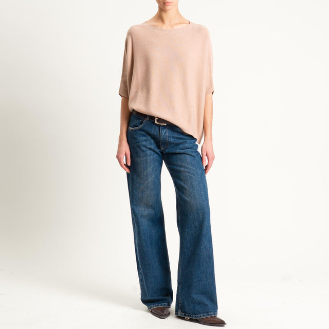 Kontatto-Maglia cropped manica corta punto riso (QS) - brick