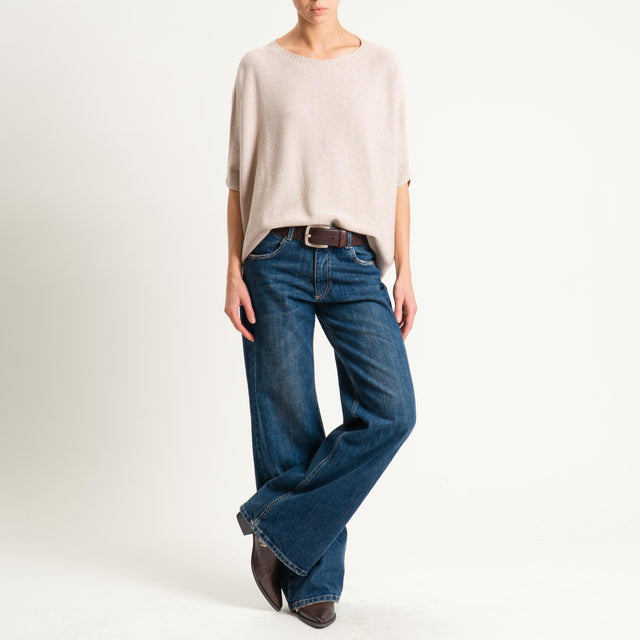 Kontatto-Maglia cropped manica corta punto riso (QS) - beige
