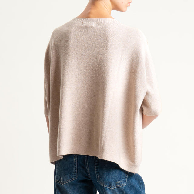Kontatto-Maglia cropped manica corta punto riso (QS) - beige