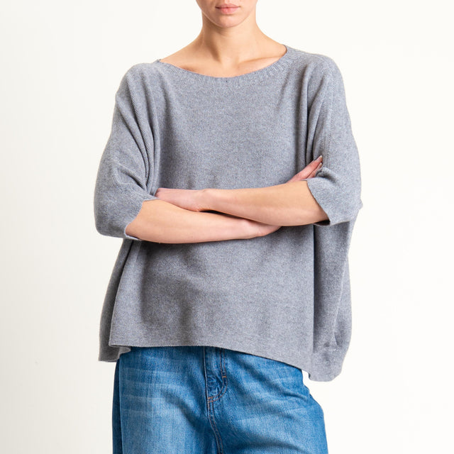 Kontatto-Maglia cropped manica corta punto riso (QS) - grigio melange