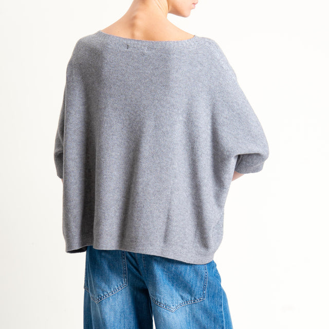 Kontatto-Maglia cropped manica corta punto riso (QS) - grigio melange