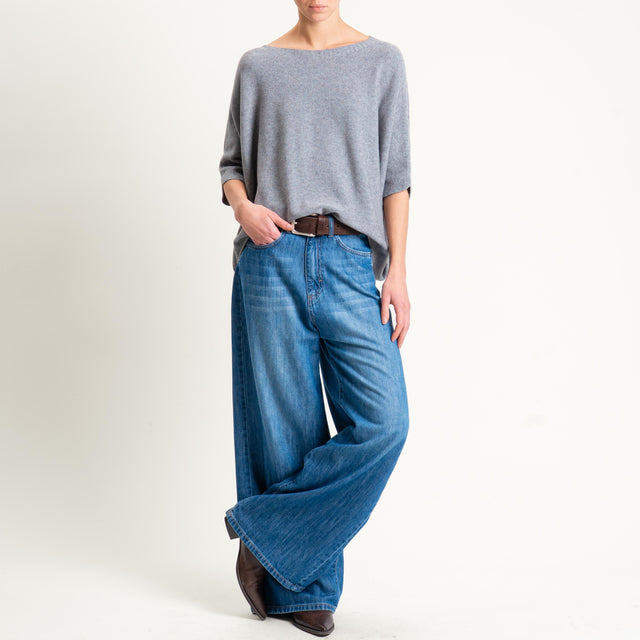 Kontatto-Maglia cropped manica corta punto riso (QS) - grigio melange