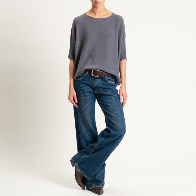 Kontatto-Maglia cropped manica corta punto riso (QS) - lavagna